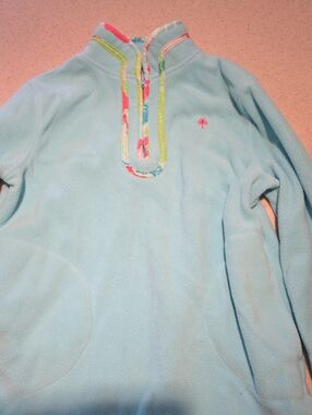 Lilly Pulitzer Girls pastel blue fleece top with pink label